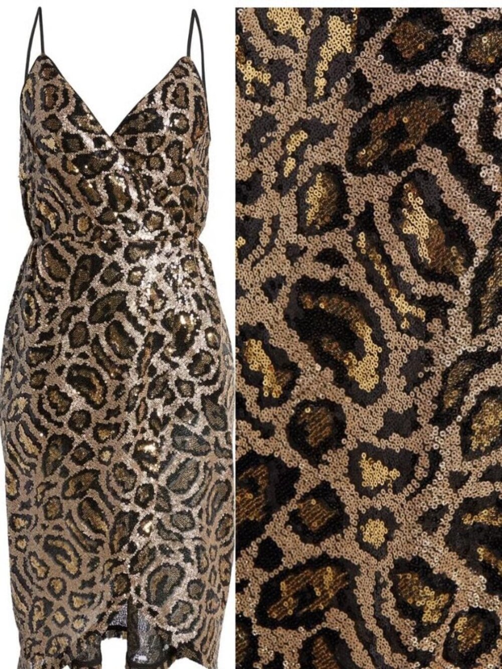NEW! J.O.A. Sequin Leopard Animal Print Faux Wrap Mini Dress | XS